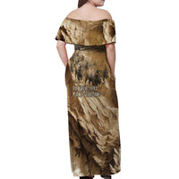 Buffalo Skull Native American Off Shoulder Maxi Dress Tribal Symbols and Mountain Scene Great Herd and Plains Guardians - Wonder Print Shop