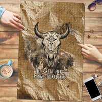 Buffalo Skull Native American Puzzle Tribal Symbols and Mountain Scene Great Herd and Plains Guardians - Wonder Print Shop