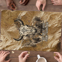 Buffalo Skull Native American Puzzle Tribal Symbols and Mountain Scene Great Herd and Plains Guardians - Wonder Print Shop