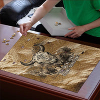 Buffalo Skull Native American Puzzle Tribal Symbols and Mountain Scene Great Herd and Plains Guardians - Wonder Print Shop