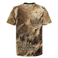 Buffalo Skull Native American Rugby Jersey Tribal Symbols and Mountain Scene Great Herd and Plains Guardians - Wonder Print Shop