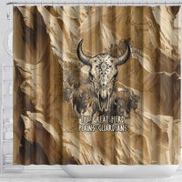 Buffalo Skull Native American Shower Curtain Tribal Symbols and Mountain Scene Great Herd and Plains Guardians - Wonder Print Shop