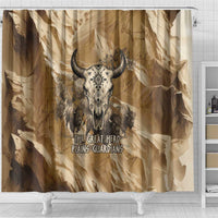 Buffalo Skull Native American Shower Curtain Tribal Symbols and Mountain Scene Great Herd and Plains Guardians - Wonder Print Shop