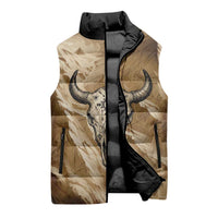 Buffalo Skull Native American Sleeveless Puffer Jacket Tribal Symbols and Mountain Scene Great Herd and Plains Guardians - Wonder Print Shop