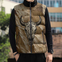 Buffalo Skull Native American Sleeveless Puffer Jacket Tribal Symbols and Mountain Scene Great Herd and Plains Guardians - Wonder Print Shop