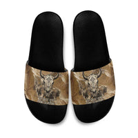 Buffalo Skull Native American Slide Sandals Tribal Symbols and Mountain Scene Great Herd and Plains Guardians - Wonder Print Shop