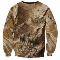 Buffalo Skull Native American Sweatshirt Tribal Symbols and Mountain Scene Great Herd and Plains Guardians - Wonder Print Shop