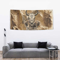 Buffalo Skull Native American Tapestry Tribal Symbols and Mountain Scene Great Herd and Plains Guardians - Wonder Print Shop