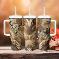 Buffalo Skull Native American Tumbler With Handle Tribal Symbols and Mountain Scene Great Herd and Plains Guardians - Wonder Print Shop