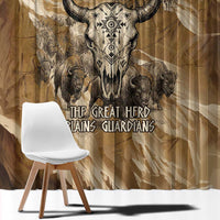 Buffalo Skull Native American Window Curtain Tribal Symbols and Mountain Scene Great Herd and Plains Guardians - Wonder Print Shop