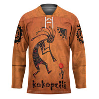 Kokopelli Tribal Hockey Jersey Native American Southwestern Petroglyph Patterns Sunset Landscape - Wonder Print Shop