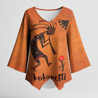 Kokopelli Tribal Kimono Sleeve Blouse Native American Southwestern Petroglyph Patterns Sunset Landscape - Wonder Print Shop