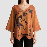 Kokopelli Tribal Kimono Sleeve Blouse Native American Southwestern Petroglyph Patterns Sunset Landscape - Wonder Print Shop