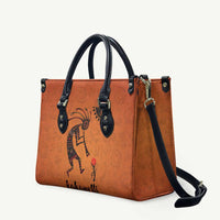 Kokopelli Tribal Leather Bag Native American Southwestern Petroglyph Patterns Sunset Landscape - Wonder Print Shop