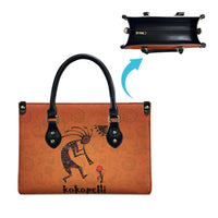 Kokopelli Tribal Leather Bag Native American Southwestern Petroglyph Patterns Sunset Landscape - Wonder Print Shop