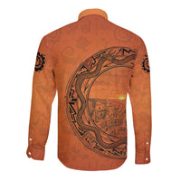 Kokopelli Tribal Long Sleeve Button Shirt Native American Southwestern Petroglyph Patterns Sunset Landscape - Wonder Print Shop