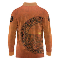 Kokopelli Tribal Long Sleeve Polo Shirt Native American Southwestern Petroglyph Patterns Sunset Landscape - Wonder Print Shop