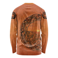 Kokopelli Tribal Long Sleeve Shirt Native American Southwestern Petroglyph Patterns Sunset Landscape - Wonder Print Shop