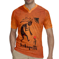 Kokopelli Tribal Rugby Jersey Native American Southwestern Petroglyph Patterns Sunset Landscape - Wonder Print Shop