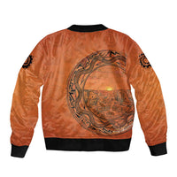 Kokopelli Tribal Sleeve Zip Bomber Jacket Native American Southwestern Petroglyph Patterns Sunset Landscape - Wonder Print Shop