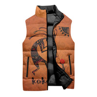 Kokopelli Tribal Sleeveless Puffer Jacket Native American Southwestern Petroglyph Patterns Sunset Landscape - Wonder Print Shop
