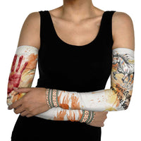 Native American Red Handprint Arm Sleeves Watercolor Paint Splash and Brave Horse Art - Wonder Print Shop