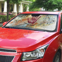 Native American Red Handprint Auto Sun Shade Watercolor Paint Splash and Brave Horse Art - Wonder Print Shop