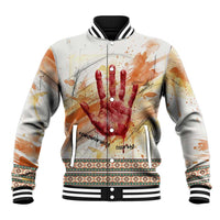 Native American Red Handprint Baseball Jacket Watercolor Paint Splash and Brave Horse Art - Wonder Print Shop