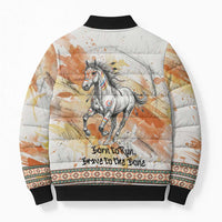 Native American Red Handprint Bomber Puffer Jacket Watercolor Paint Splash and Brave Horse Art - Wonder Print Shop