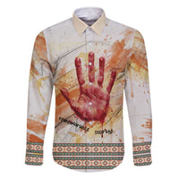 Native American Red Handprint Family Matching Off The Shoulder Long Sleeve Dress and Hawaiian Shirt Watercolor Paint Splash and Brave Horse Art - Wonder Print Shop