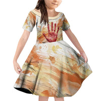 Native American Red Handprint Family Matching Off Shoulder Short Dress and Hawaiian Shirt Watercolor Paint Splash and Brave Horse Art - Wonder Print Shop