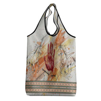 Native American Red Handprint Grocery Bag Watercolor Paint Splash and Brave Horse Art - Wonder Print Shop
