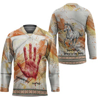 Native American Red Handprint Hockey Jersey Watercolor Paint Splash and Brave Horse Art - Wonder Print Shop