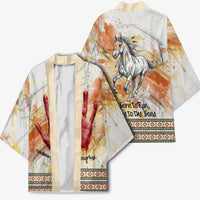 Native American Red Handprint Kimono Watercolor Paint Splash and Brave Horse Art - Wonder Print Shop