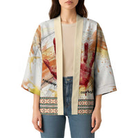 Native American Red Handprint Kimono Watercolor Paint Splash and Brave Horse Art - Wonder Print Shop