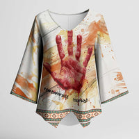 Native American Red Handprint Kimono Sleeve Blouse Watercolor Paint Splash and Brave Horse Art - Wonder Print Shop