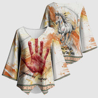 Native American Red Handprint Kimono Sleeve Blouse Watercolor Paint Splash and Brave Horse Art - Wonder Print Shop