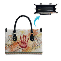 Native American Red Handprint Leather Bag Watercolor Paint Splash and Brave Horse Art - Wonder Print Shop
