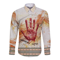 Native American Red Handprint Long Sleeve Button Shirt Watercolor Paint Splash and Brave Horse Art - Wonder Print Shop