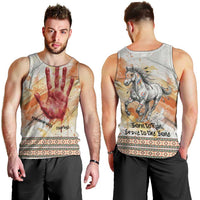 Native American Red Handprint Men Tank Top Watercolor Paint Splash and Brave Horse Art - Wonder Print Shop