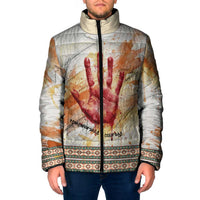 Native American Red Handprint Padded Jacket Watercolor Paint Splash and Brave Horse Art - Wonder Print Shop