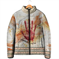 Native American Red Handprint Padded Jacket Watercolor Paint Splash and Brave Horse Art - Wonder Print Shop