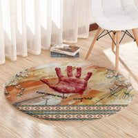 Native American Red Handprint Round Carpet Watercolor Paint Splash and Brave Horse Art - Wonder Print Shop
