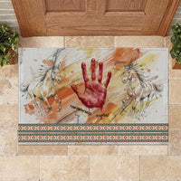 Native American Red Handprint Rubber Doormat Watercolor Paint Splash and Brave Horse Art - Wonder Print Shop