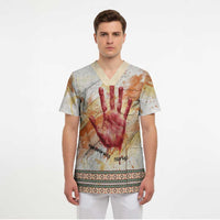 Native American Red Handprint Scrub Top Watercolor Paint Splash and Brave Horse Art - Wonder Print Shop