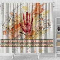 Native American Red Handprint Shower Curtain Watercolor Paint Splash and Brave Horse Art - Wonder Print Shop
