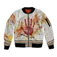 Native American Red Handprint Sleeve Zip Bomber Jacket Watercolor Paint Splash and Brave Horse Art - Wonder Print Shop