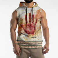 Native American Red Handprint Sleeveless Hoodie Watercolor Paint Splash and Brave Horse Art - Wonder Print Shop