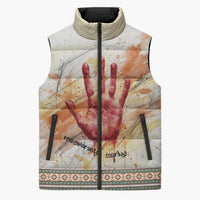 Native American Red Handprint Sleeveless Puffer Jacket Watercolor Paint Splash and Brave Horse Art - Wonder Print Shop