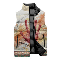 Native American Red Handprint Sleeveless Puffer Jacket Watercolor Paint Splash and Brave Horse Art - Wonder Print Shop